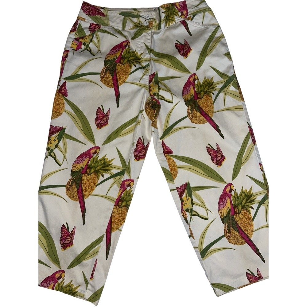 Womens Tropical Parrot Pineapple‎ Butterfly Capri Pants Size 4